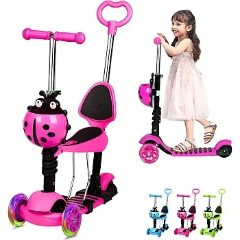 Kids Scooter, 3 Wheels Kick Scooter with LED Flashing Light, Adjustable Removable Handlebar & Seat & Push Handle for 2-8 Years Old Boys and Girls (Multicolor)