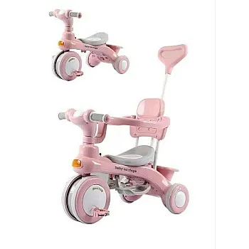 2 in 1 Convertible Baby Tricycle for Kids Age 2-5 Years With Adjustable Push Handle & Seat Belt BY HAPPY KIDDO (PINK)