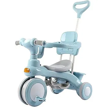 4 in 1 Multifunctional Kids Tricycle with Push Handle for Parents, Ride on Cart Turns into Independent Balance Bike with Music and LED Light, Adjustable Safe Design for Ages 1-6_HAPPY_KIDDO (BLUE)