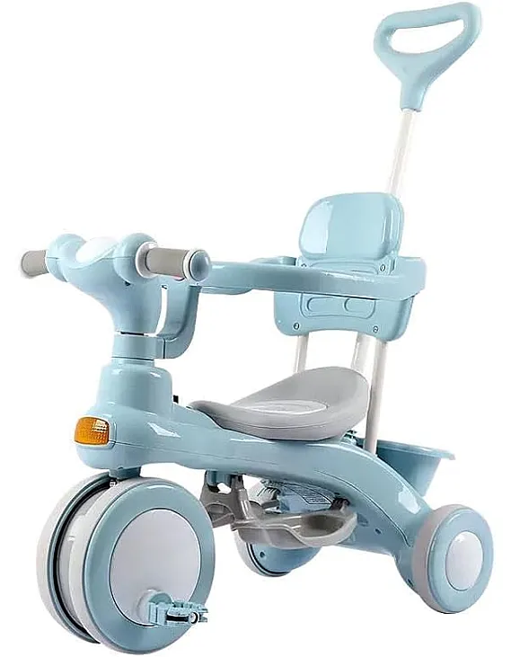 4 in 1 Multifunctional Kids Tricycle with Push Handle for Parents, Ride on Cart Turns into Independent Balance Bike with Music and LED Light, Adjustable Safe Design for Ages 1-6_HAPPY_KIDDO (BLUE)