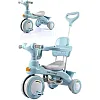 4 in 1 Multifunctional Kids Tricycle with Push Handle for Parents, Ride on Cart Turns into Independent Balance Bike with Music and LED Light, Adjustable Safe Design for Ages 1-6_HAPPY_KIDDO (BLUE)