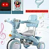 4 in 1 Multifunctional Kids Tricycle with Push Handle for Parents, Ride on Cart Turns into Independent Balance Bike with Music and LED Light, Adjustable Safe Design for Ages 1-6_HAPPY_KIDDO (BLUE)
