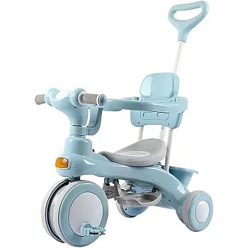 4 in 1 Multifunctional Kids Tricycle with Push Handle for Parents, Ride on Cart Turns into Independent Balance Bike with Music and LED Light, Adjustable Safe Design for Ages 1-6_HAPPY_KIDDO (BLUE)
