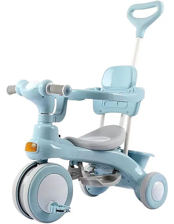4 in 1 Multifunctional Kids Tricycle with Push Handle for Parents, Ride on Cart Turns into Independent Balance Bike with Music and LED Light, Adjustable Safe Design for Ages 1-6_HAPPY_KIDDO (BLUE)