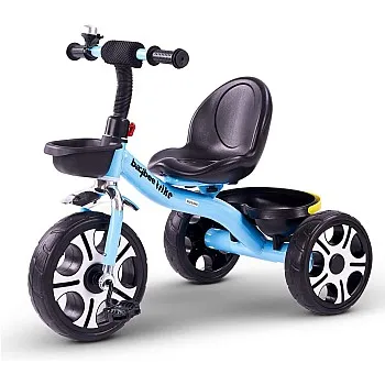 BAYBEE Coaster Tricycle for Kids, 2-5 Years, Blue, Unisex, 54 cm x 36 cm x 36 cm, 25 KG Max Weight, Smart Plug n Play, Front & Rear Storage Baskets, Quiet Ride Tires, Nonslip Handle, Ideal First Ride