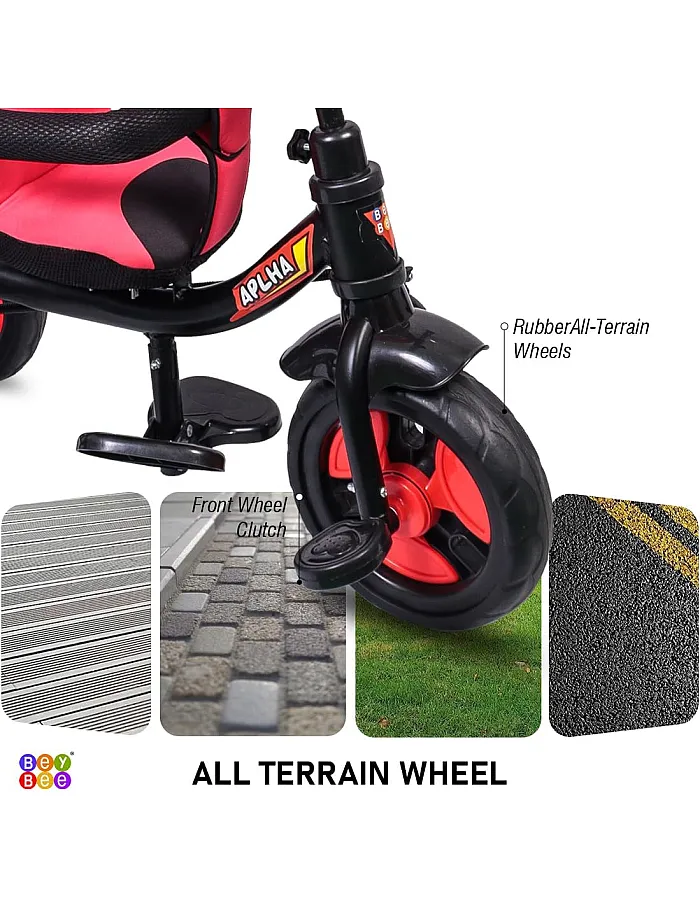 BeyBee| Alpha Secure Baby Tricycle for Kids with Sun Canopy & Parents Handle with Bell and Also with a Water Bottle | Color Wheels for Boys and Girls for Age 1 to 5 yrs (Red)
