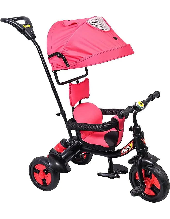BeyBee| Alpha Secure Baby Tricycle for Kids with Sun Canopy & Parents Handle with Bell and Also with a Water Bottle | Color Wheels for Boys and Girls for Age 1 to 5 yrs (Red)