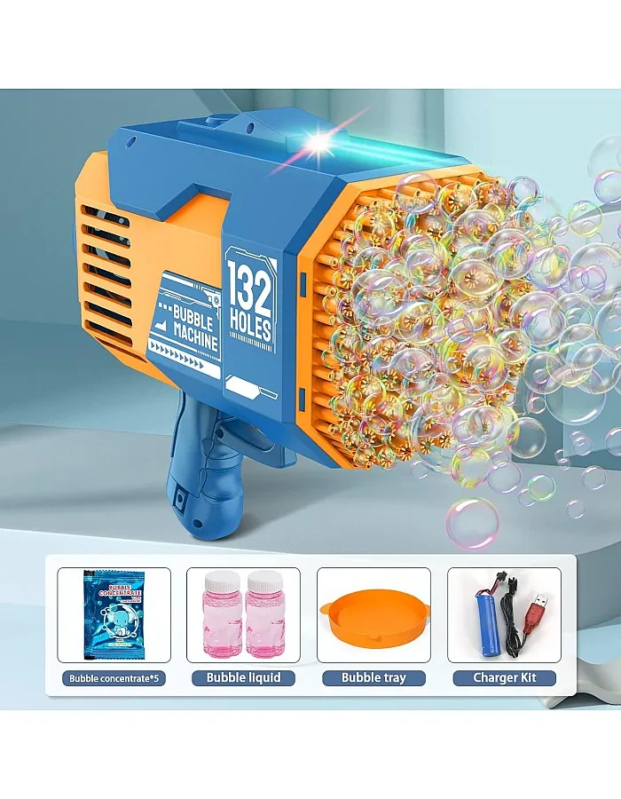 132 Hole Bubble Machine, Bubble Bazooka Gatling Gun Toys for Kids Adults, Summer Outdoors Party Activity, Easter, Birthday Gift (Blue)