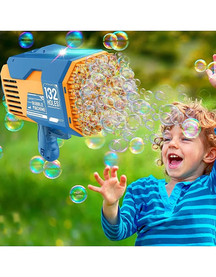 132 Hole Bubble Machine, Bubble Bazooka Gatling Gun Toys for Kids Adults, Summer Outdoors Party Activity, Easter, Birthday Gift (Blue)