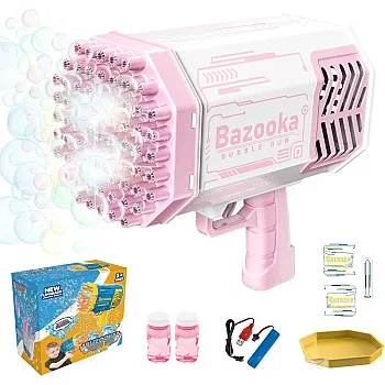 69 Holes Bazooka Bubble Gun, Bubble Machine Gun Blaster with Lights, Rocket Big Bubble Cannon Gun for Kids Adults, Max Bubble Gun for Wedding Birthday Party (Pink)