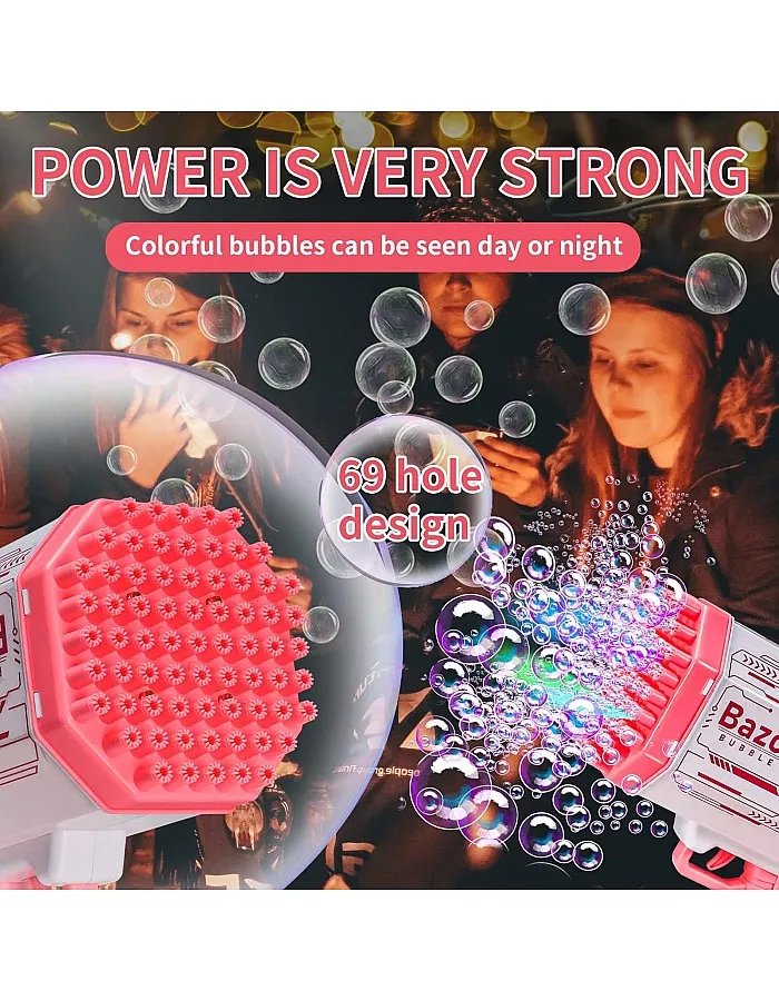 Bubble Gun, Bazooka Bubble Gun, 69 Hole Bubble Gun with 20 Packs of Bubble Solution, Bubble Launcher Children's Toys Gifts for Adults Children Playing and Indoor Outdoor Party Wedding