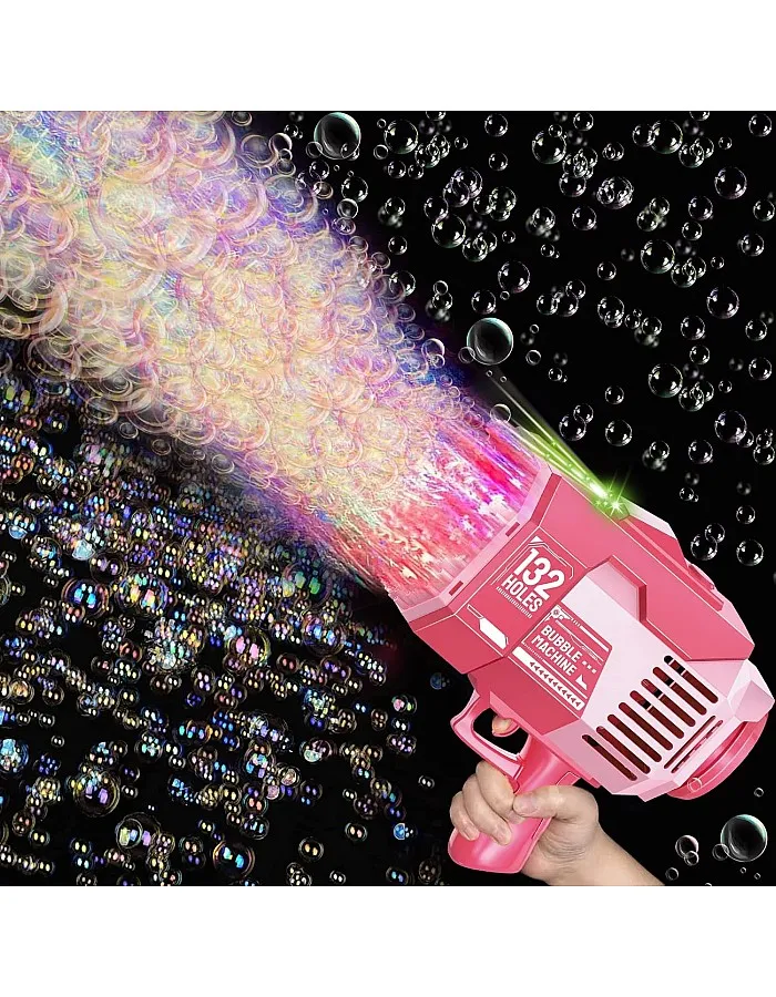 Bubble Machine, 132 Holes Bubble Gun, Bubble Machine Gun with Lights/Bubble Solution, Summer Toy Gift for Toddlers Kids Adults Bubble Blaster for Outdoor Indoor Birthday Wedding Party