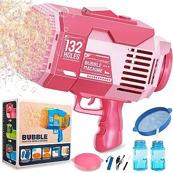 Bubble Machine, 132 Holes Bubble Gun, Bubble Machine Gun with Lights/Bubble Solution, Summer Toy Gift for Toddlers Kids Adults Bubble Blaster for Outdoor Indoor Birthday Wedding Party