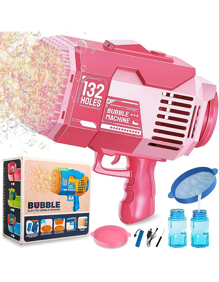 Bubble Machine, 132 Holes Bubble Gun, Bubble Machine Gun with Lights/Bubble Solution, Summer Toy Gift for Toddlers Kids Adults Bubble Blaster for Outdoor Indoor Birthday Wedding Party