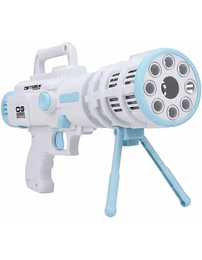 Egypt Hub | Gatling Bubble Toy Gun with Tripod Stand | White & Blue | 8-Hole Automatic Bubble Blower | Kids Outdoor Toy