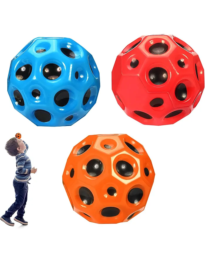 عبوة من 3 كرات استرو جامب من مكيتنفي، كرة مطاطية للقفز 7 سم، كرة فضاء على شكل قمر، لعبة كرة نطاطة صغيرة، كرات قفز على الكوكب، صوت فرقع، كرة