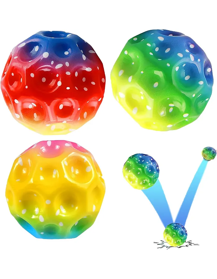 Pack of 4 Moon Ball, Moon Ball, High Jumping Rubber Ball, Astro Jump Ball, Space Ball, Moonball, Mini Bouncing Ball Toy, Bouncy Balls for Kids, Party Gift (Iridescent Colours)