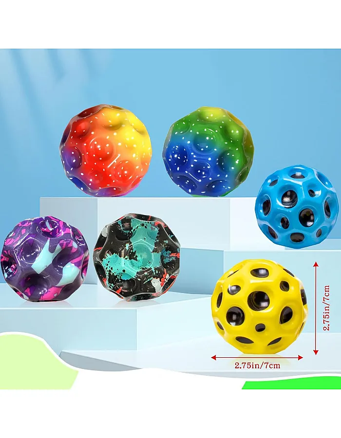 Pack of 6 Space Moon Balls, Mini Jump Ball, Super High Bouncing Lightweight Jumping Ball, Bouncy Balls