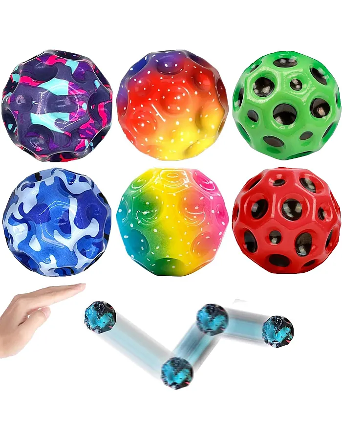 Pack of 6 Space Moon Balls, Mini Jump Ball, Super High Bouncing Lightweight Jumping Ball, Bouncy Balls