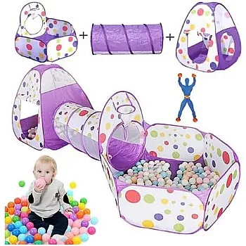KIDSZONE 3-in-1 Folding Children’s Play Tent – Portable Indoor & Outdoor Playhouse with Tunnel and Ball Pool for Toddlers & Kids Fun Activities (Purple)
