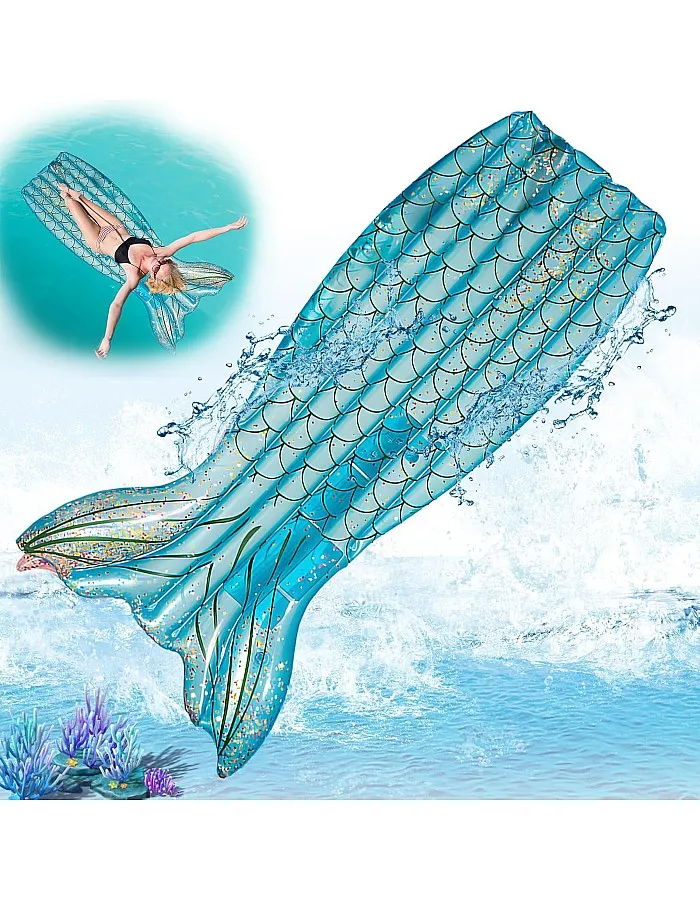 CIYIN Mermaid Air Mattresses Pool Adults and Children, Inflatable Pool Air Mattress, PVC Pool Inflatable Air Mattress, Inflatable Pool Chair for Hawaiian Party, Summer, Water Feature
