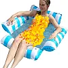 Inflatable Pool Float Lounger, Striped Blue and White, Water Hammock with Headrest, Arm Floaties