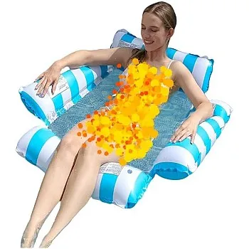Inflatable Pool Float Lounger, Striped Blue and White, Water Hammock with Headrest, Arm Floaties