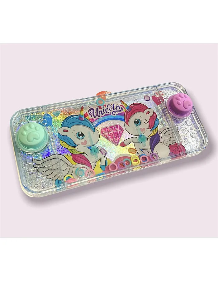 Mini Water Games - Ring Water Games for Girls and Boys - Travel Skill Game - Water Gem - Aqua Play (Unicorn 2 Buttons Green-Violet)