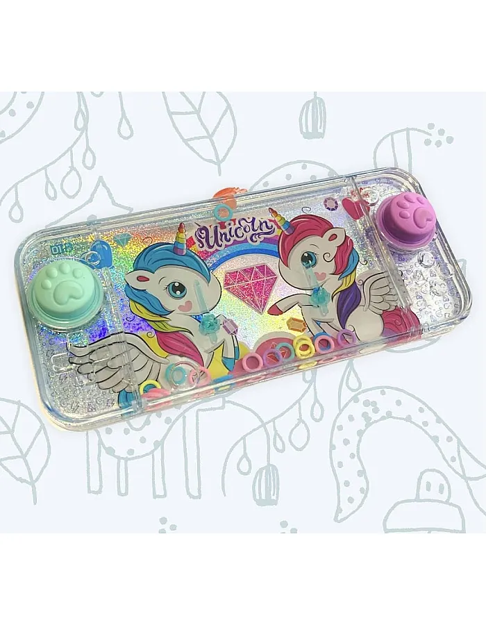 Mini Water Games - Ring Water Games for Girls and Boys - Travel Skill Game - Water Gem - Aqua Play (Unicorn 2 Buttons Green-Violet)