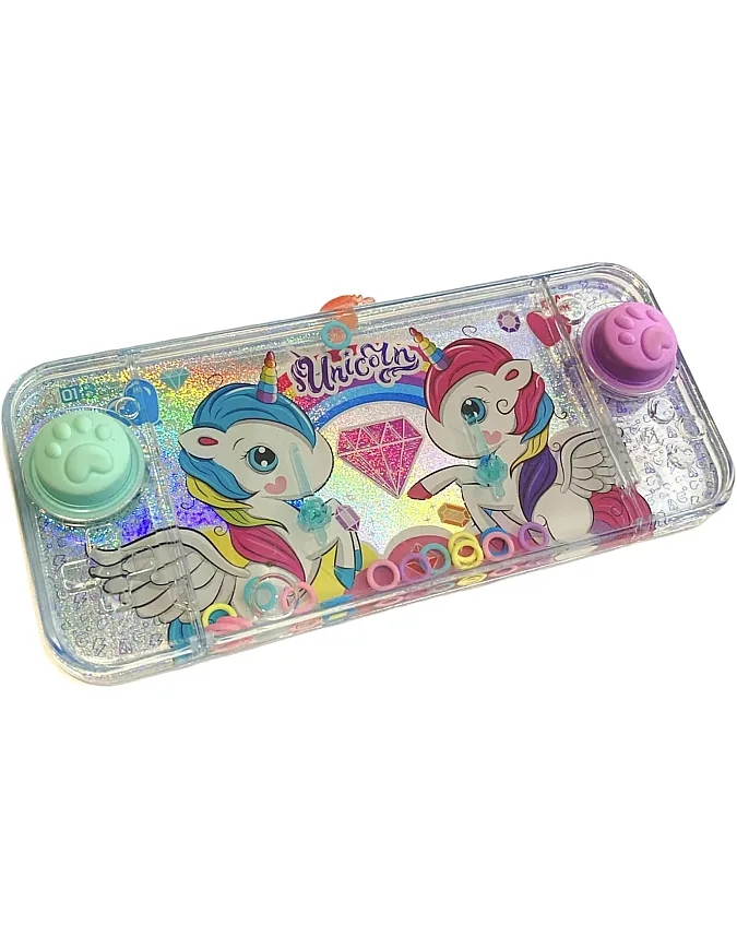 Mini Water Games - Ring Water Games for Girls and Boys - Travel Skill Game - Water Gem - Aqua Play (Unicorn 2 Buttons Green-Violet)