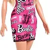 Barbie Fashion Doll with Straight Blonde Hair Wearing Removable Pink Dress & Shoes with Logo Print