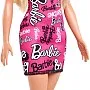 Barbie Fashion Doll with Straight Blonde Hair Wearing Removable Pink Dress & Shoes with Logo Print