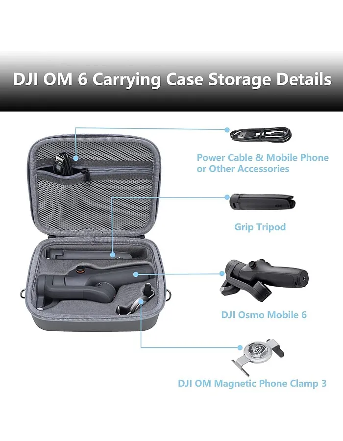 NALACAL Travel Case for DJI OM 6 - Portable Storage Bag, Hardshell Carrying Case Fits DJI Osmo Mobile 6 Smartphone Gimbal Stabilizer and Accessories, Waterproof and Durable (Grey)