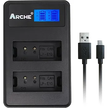 ARCHE Lp-E10 Lpe10 Lcd Dual Usb Charger For [Canon Eos 1100D 1200D 1300D 2000D Kiss X50 Kiss X70 Rebel T3 Rebel T5 Rebel T6 Rebel T7]