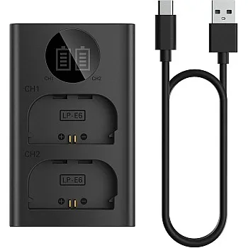LP-E6 Dual Cameras Battery Charger for Canon LC-E6 LC-E6E LC-E6N LP-E6NH Battery EOS 90D 80D 70D 60D 60DA / 7D 6D 5D Mark II 5D Mark III 6D 5D Mark IV / 5Ds 5DSR EOS R1 R5 R5C R6 R7 / R5 R6 Mark II