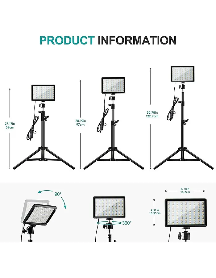 LED RGB Video Lights Photography Lighting with Adjustable Tripod Stand Accessories for Video Recording＆Live Streaming(YouTube, Instagram, TIK Tok) Compatible with Phones, Cameras and Webcams 2-Pack