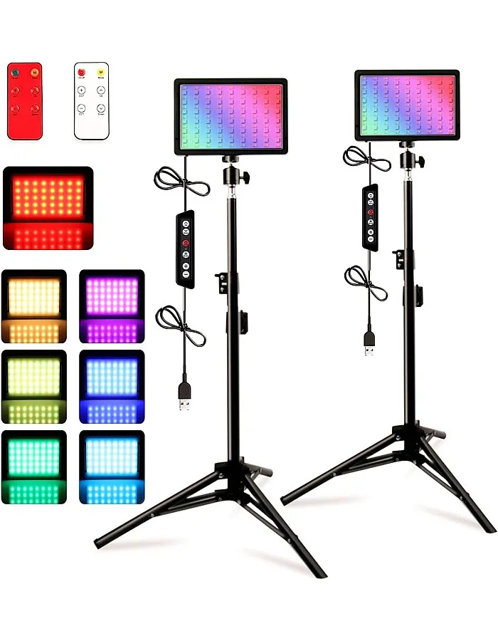 LED RGB Video Lights Photography Lighting with Adjustable Tripod Stand Accessories for Video Recording＆Live Streaming(YouTube, Instagram, TIK Tok) Compatible with Phones, Cameras and Webcams 2-Pack