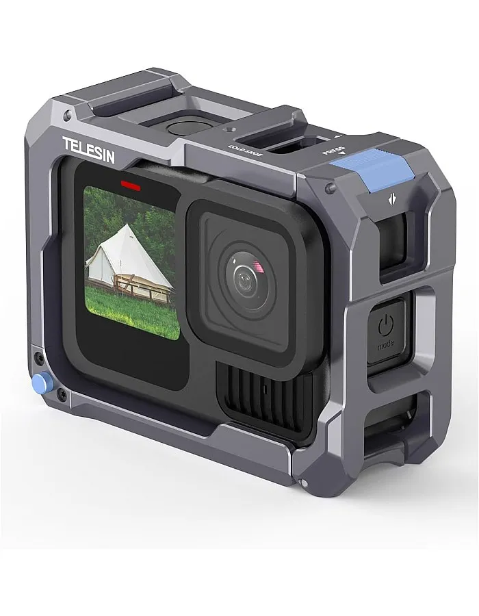 TELESIN Upgraded Aluminum Alloy Cage Frame Housing for Go Pro 13 12 11 10 9 Black, Supports Go Pro 13 Quick-Release System & Magnetic Charging, with 1/4" Thread & Cold Shoe for Video Light Microphone