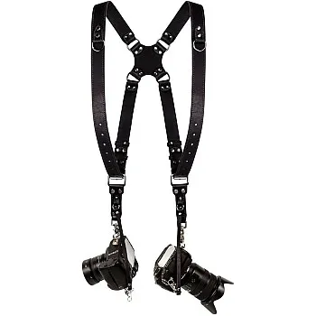 GenPro Black S002 Genuine Leather Dual Camera Strap: Carry Two Cameras in Style and Comfort