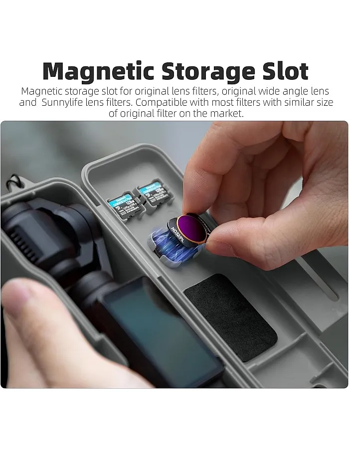 Travel Waterproof Case for Dji Osmo Pocket 3 Creator Combo Accessories, with 3 Magnetic Cpl/Nd Filter Storage Slots and 2 Storage Card Slots, with Wrist Strap (Black)