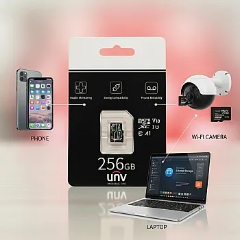 256GB UNV MicroSD TF A1 Continuous Use 24/7 Memory Card with Stable and Reliable Performance – Suitable for Smartphones and Security Cameras – TF-256G-T-C