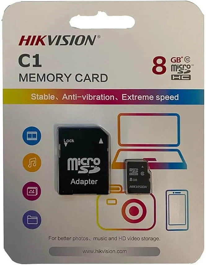 بطاقة ذاكرة Micro SD اتش سي 8 جيجا من هايكفيجين ام اس دي، سلسلة C1 مع محول 23 ميجابايت/ثانية 10 ميجابايت/ثانية الفئة 10
