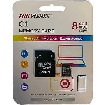 HIKVISION M-SD 8G Micro SDHC Memory Card - C1 Series with Adapter 23MB/s 10MB/s Class 10