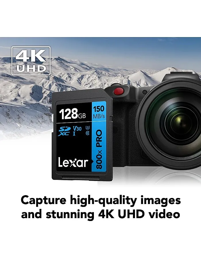 Lexar 128GB High-Performance 800x PRO SDXC UHS-I Memory Card, C10, U3, V30, 4K UHD Video, Up to 150MB/s Read, for Point-and-Shoot & Mid-Range DSLR Cameras, HD Camcorders (LSD0800P128G-BNNNU)