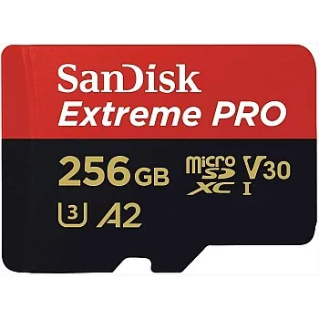 SanDisk microSDXC 256GB Extreme PRO SDSQXCD-256G-GN6MA R: 200MB/s W: 140MB/s UHS-I U3 V30 4K Ultra HD A2 Compatible with SD Adapter Included