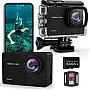 4K 60FPS Action Camara - Waterproof Camera with 64G SD Card 48MP HD WIFI Camera with EIS 40M Underwater Camera Wide Angle Sports Camera with 2*1350 mAh Batteries Helmet Mount Accessories Kits