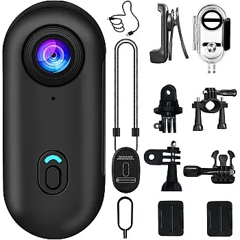 4K Wearable Mini Sports Camera with Magnetic Mount–Compact Action Camera-120-Minute Battery Life Wi-Fi, IPX7 Waterproof Encoding 360°Clip One-Tap Recording for Cycling,Motorbiking,Hiking,Vlogging (B)