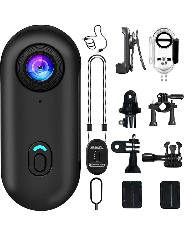 4K Wearable Mini Sports Camera with Magnetic Mount–Compact Action Camera-120-Minute Battery Life Wi-Fi, IPX7 Waterproof Encoding 360°Clip One-Tap Recording for Cycling,Motorbiking,Hiking,Vlogging (B)