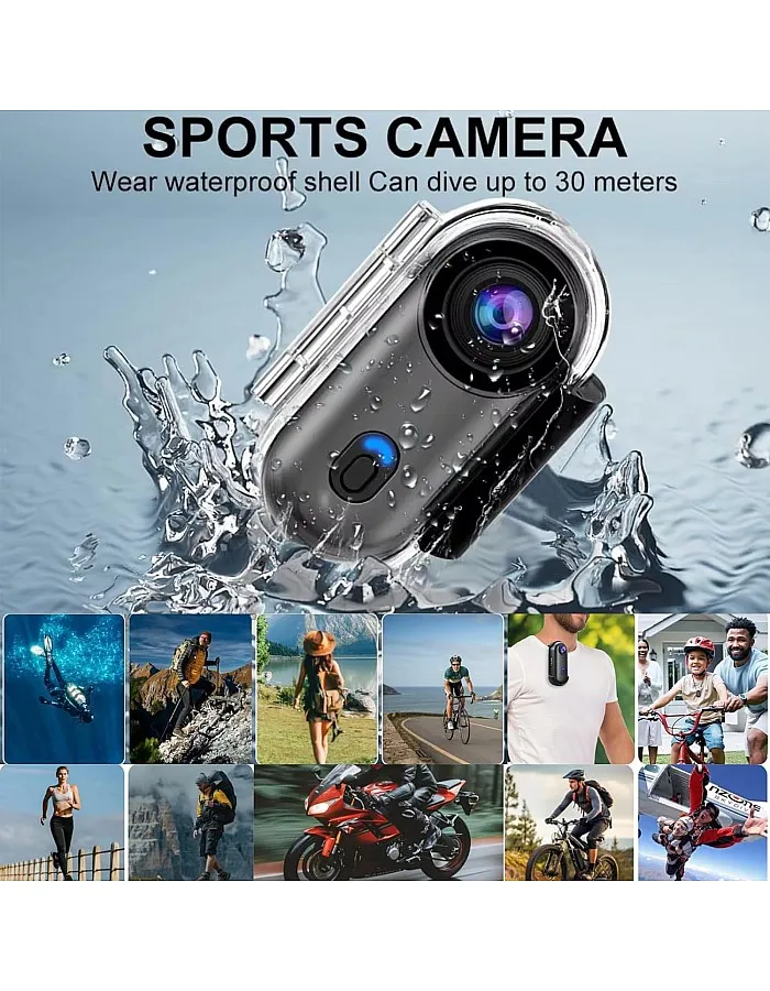4K Wearable Mini Sports Camera with Magnetic Mount–Compact Action Camera-120-Minute Battery Life Wi-Fi, IPX7 Waterproof Encoding 360°Clip One-Tap Recording for Cycling,Motorbiking,Hiking,Vlogging (B)