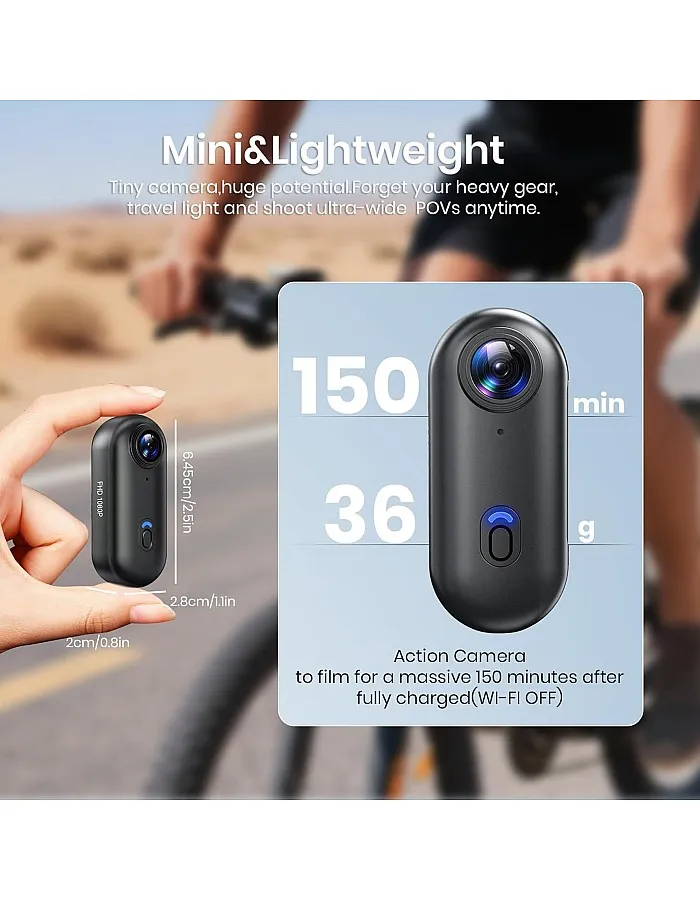 Poat Action Camera, Mini Pov Camera for vlogging, IPX7 Waterproof, Body Camera with 120° Wide Angle, POV Recording for Diving, 10+ Accessories – Helmet Cam for Motorcycle, Cycling (64G-Card)